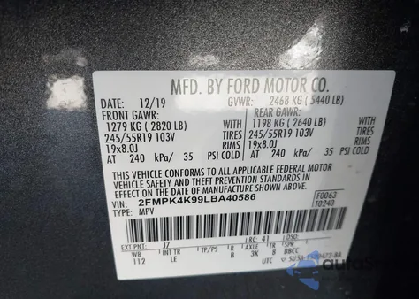 2020 Ford Edge Titanium из США, поврежденный, VIN 2FMPK4K99LBA40586